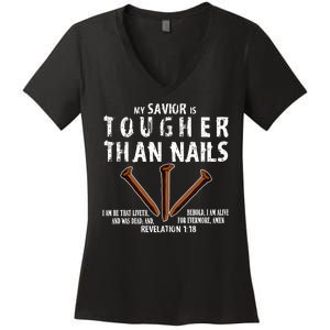 Revelation My Savior Is Tougher Than Nails Women's V-Neck T-Shirt