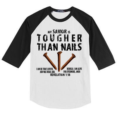 Revelation My Savior Is Tougher Than Nails Kids Colorblock Raglan Jersey