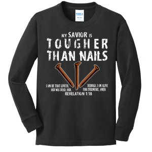 Revelation My Savior Is Tougher Than Nails Kids Long Sleeve Shirt