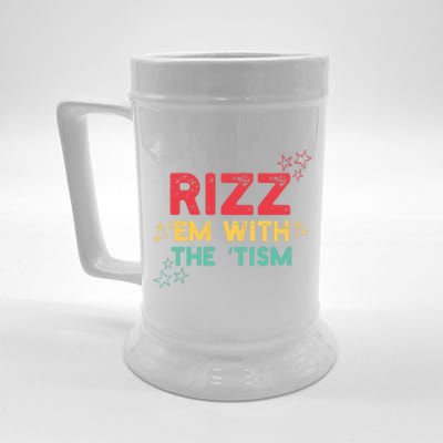 Rizz Em With The Tism Funny Autism Quote For 2024 Funny Gift Beer Stein