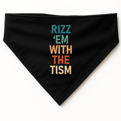 Rizz Em With The Tism Funny Autistic Retro Autism Awareness Funny Gift USA-Made Doggie Bandana