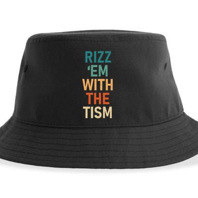 Rizz Em With The Tism Funny Autistic Retro Autism Awareness Funny Gift Sustainable Bucket Hat