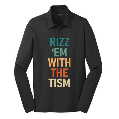 Rizz Em With The Tism Funny Autistic Retro Autism Awareness Funny Gift Silk Touch Performance Long Sleeve Polo