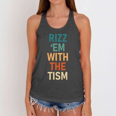 Rizz Em With The Tism Funny Autistic Retro Autism Awareness Funny Gift Women's Knotted Racerback Tank