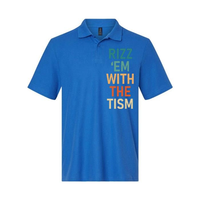 Rizz Em With The Tism Funny Autistic Retro Autism Awareness Funny Gift Softstyle Adult Sport Polo