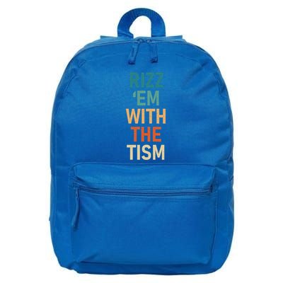 Rizz Em With The Tism Funny Autistic Retro Autism Awareness Funny Gift 16 in Basic Backpack