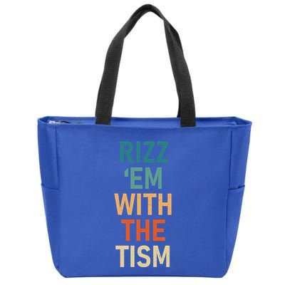 Rizz Em With The Tism Funny Autistic Retro Autism Awareness Funny Gift Zip Tote Bag