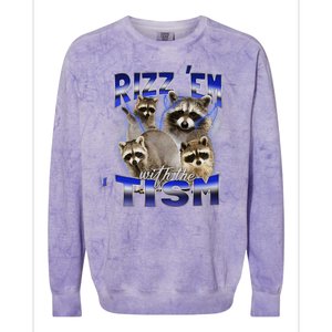 Rizz Em With The Tism Meme Autistic Racoon Funny Autism Colorblast Crewneck Sweatshirt