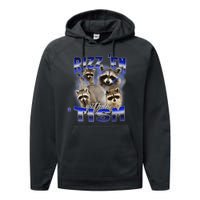 Rizz Em With The Tism Meme Autistic Racoon Funny Autism Performance Fleece Hoodie