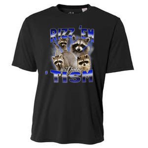 Rizz Em With The Tism Meme Autistic Racoon Funny Autism Cooling Performance Crew T-Shirt