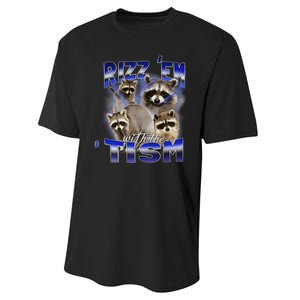 Rizz Em With The Tism Meme Autistic Racoon Funny Autism Performance Sprint T-Shirt