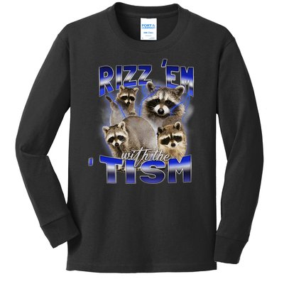 Rizz Em With The Tism Meme Autistic Racoon Funny Autism Kids Long Sleeve Shirt