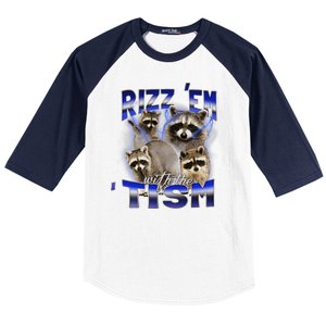 Rizz Em With The Tism Meme Autistic Racoon Funny Autism Baseball Sleeve Shirt