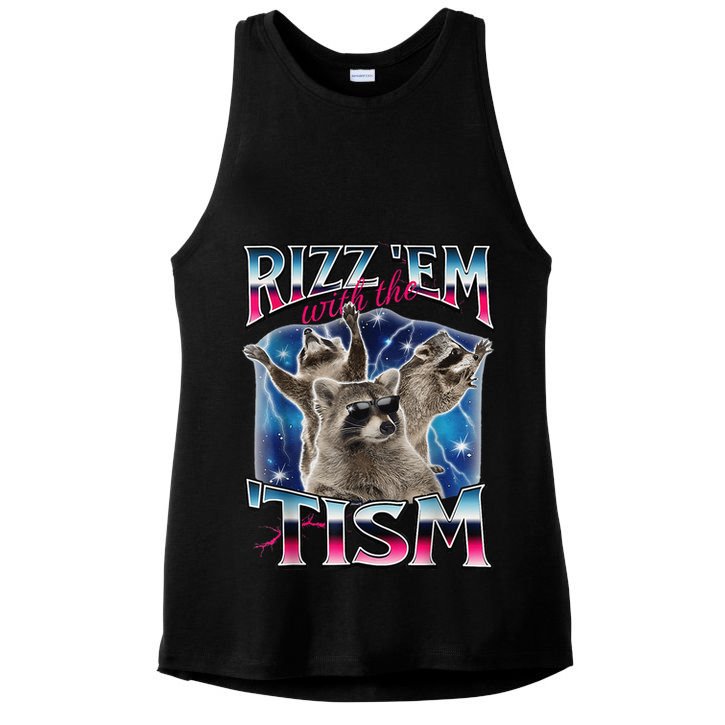 Rizz Em With The Tism Meme Autistic Raccoon Funny Rizz Gift Ladies PosiCharge Tri-Blend Wicking Tank