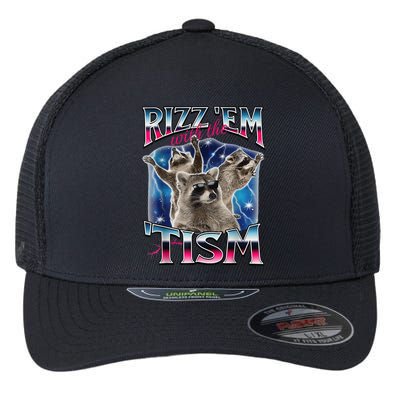 Rizz Em With The Tism Meme Autistic Raccoon Funny Rizz Gift Flexfit Unipanel Trucker Cap