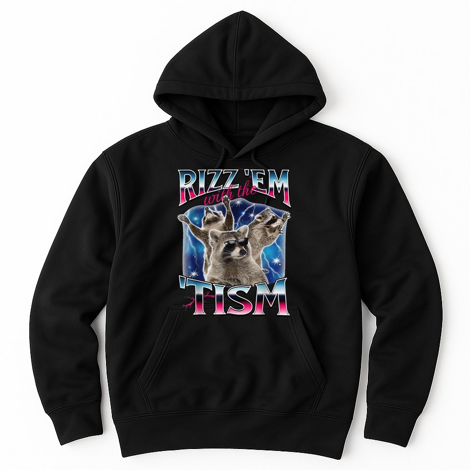 Rizz Em With The Tism Meme Autistic Raccoon Funny Rizz Gift Hoodie