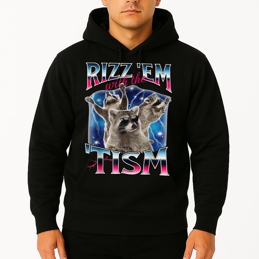 Rizz Em With The Tism Meme Autistic Raccoon Funny Rizz Gift Hoodie