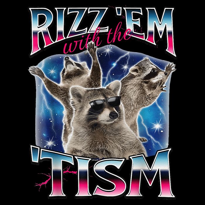 Rizz Em With The Tism Meme Autistic Raccoon Funny Rizz Gift Impact Tech Backpack
