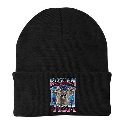 Rizz Em With The Tism Meme Autistic Raccoon Funny Rizz Gift Beanie