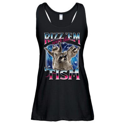 Rizz Em With The Tism Meme Autistic Raccoon Funny Rizz Gift Ladies Essential Flowy Tank