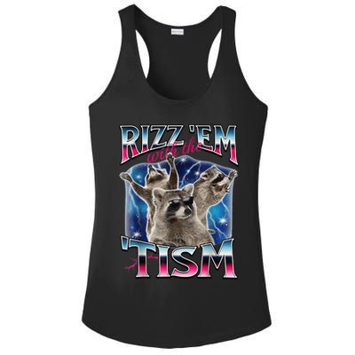 Rizz Em With The Tism Meme Autistic Raccoon Funny Rizz Gift Ladies PosiCharge Competitor Racerback Tank
