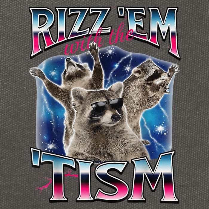 Rizz Em With The Tism Meme Autistic Raccoon Funny Rizz Gift Cotton Canvas Backpack