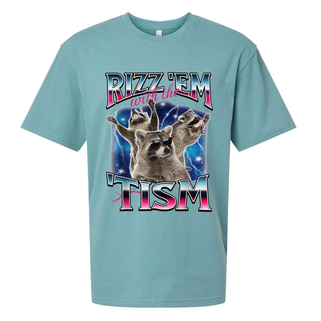 Rizz Em With The Tism Meme Autistic Raccoon Funny Rizz Gift Sueded Cloud Jersey T-Shirt