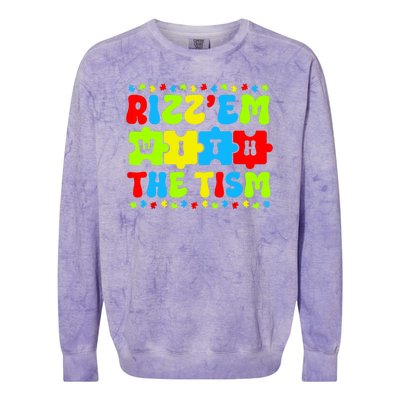 Rizz Em With The Tism Autism Awareness Puzzle Colorblast Crewneck Sweatshirt