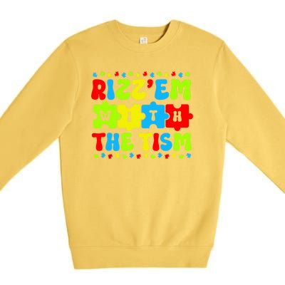 Rizz Em With The Tism Autism Awareness Puzzle Premium Crewneck Sweatshirt