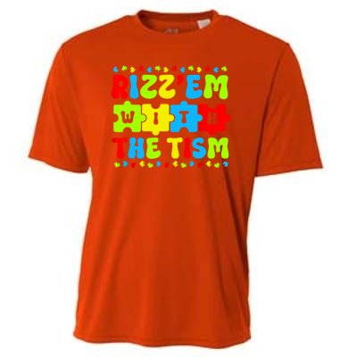 Rizz Em With The Tism Autism Awareness Puzzle Cooling Performance Crew T-Shirt