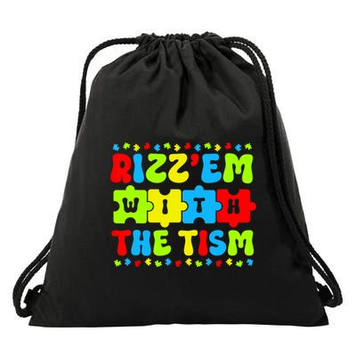 Rizz Em With The Tism Autism Awareness Puzzle Drawstring Bag