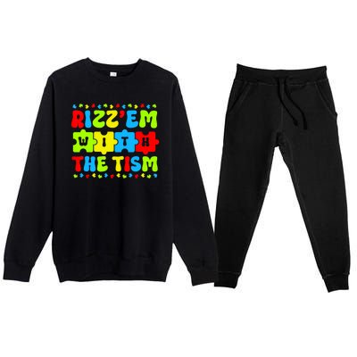 Rizz Em With The Tism Autism Awareness Puzzle Premium Crewneck Sweatsuit Set