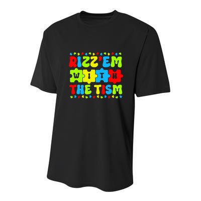 Rizz Em With The Tism Autism Awareness Puzzle Youth Performance Sprint T-Shirt