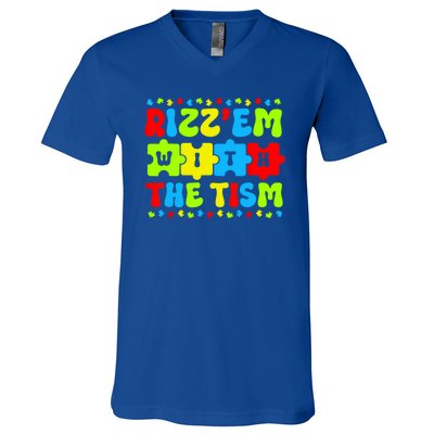 Rizz Em With The Tism Autism Awareness Puzzle V-Neck T-Shirt