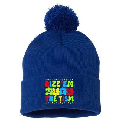 Rizz Em With The Tism Autism Awareness Puzzle Pom Pom 12in Knit Beanie