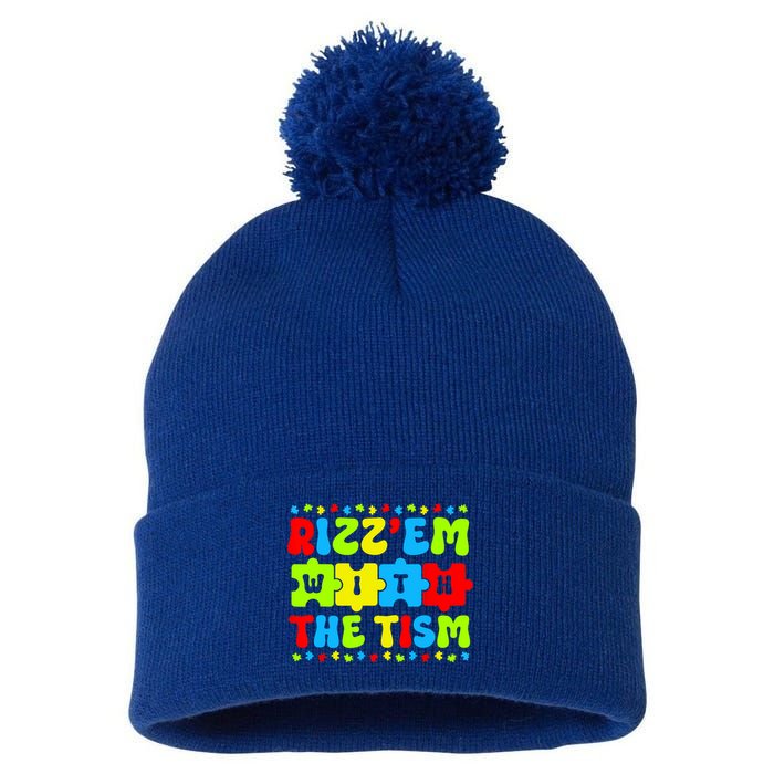 Rizz Em With The Tism Autism Awareness Puzzle Pom Pom 12in Knit Beanie