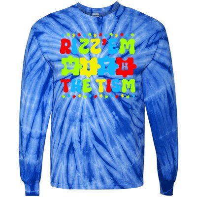 Rizz Em With The Tism Autism Awareness Puzzle Tie-Dye Long Sleeve Shirt