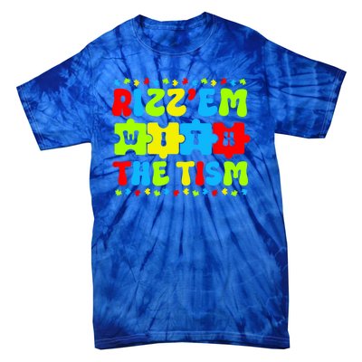 Rizz Em With The Tism Autism Awareness Puzzle Tie-Dye T-Shirt