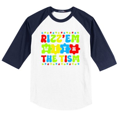 Rizz Em With The Tism Autism Awareness Puzzle Baseball Sleeve Shirt