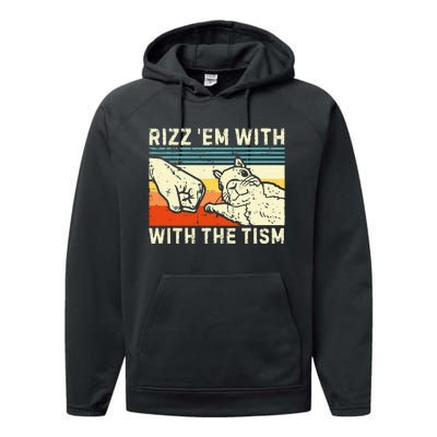 Rizz Em With The Tism Rizzler Joke Meme Rizzling Squirrel Performance Fleece Hoodie