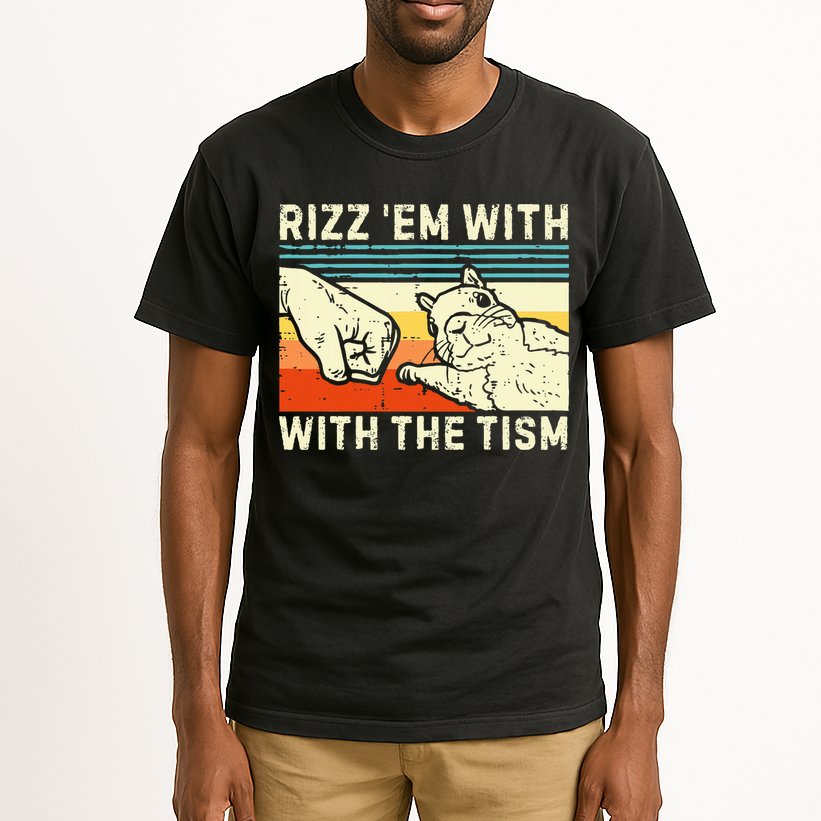 Rizz Em With The Tism Rizzler Joke Meme Rizzling Squirrel Tall T-Shirt