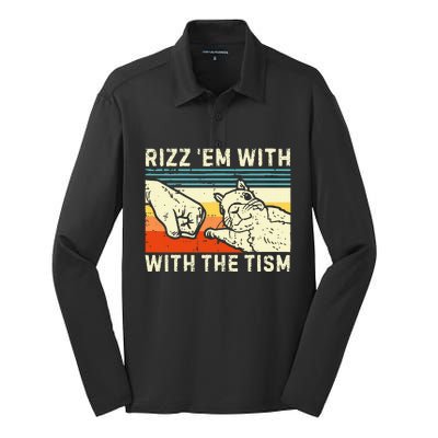 Rizz Em With The Tism Rizzler Joke Meme Rizzling Squirrel Silk Touch Performance Long Sleeve Polo