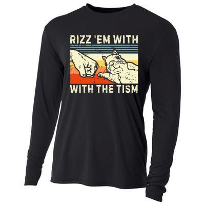 Rizz Em With The Tism Rizzler Joke Meme Rizzling Squirrel Cooling Performance Long Sleeve Crew