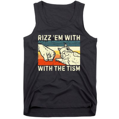 Rizz Em With The Tism Rizzler Joke Meme Rizzling Squirrel Tank Top