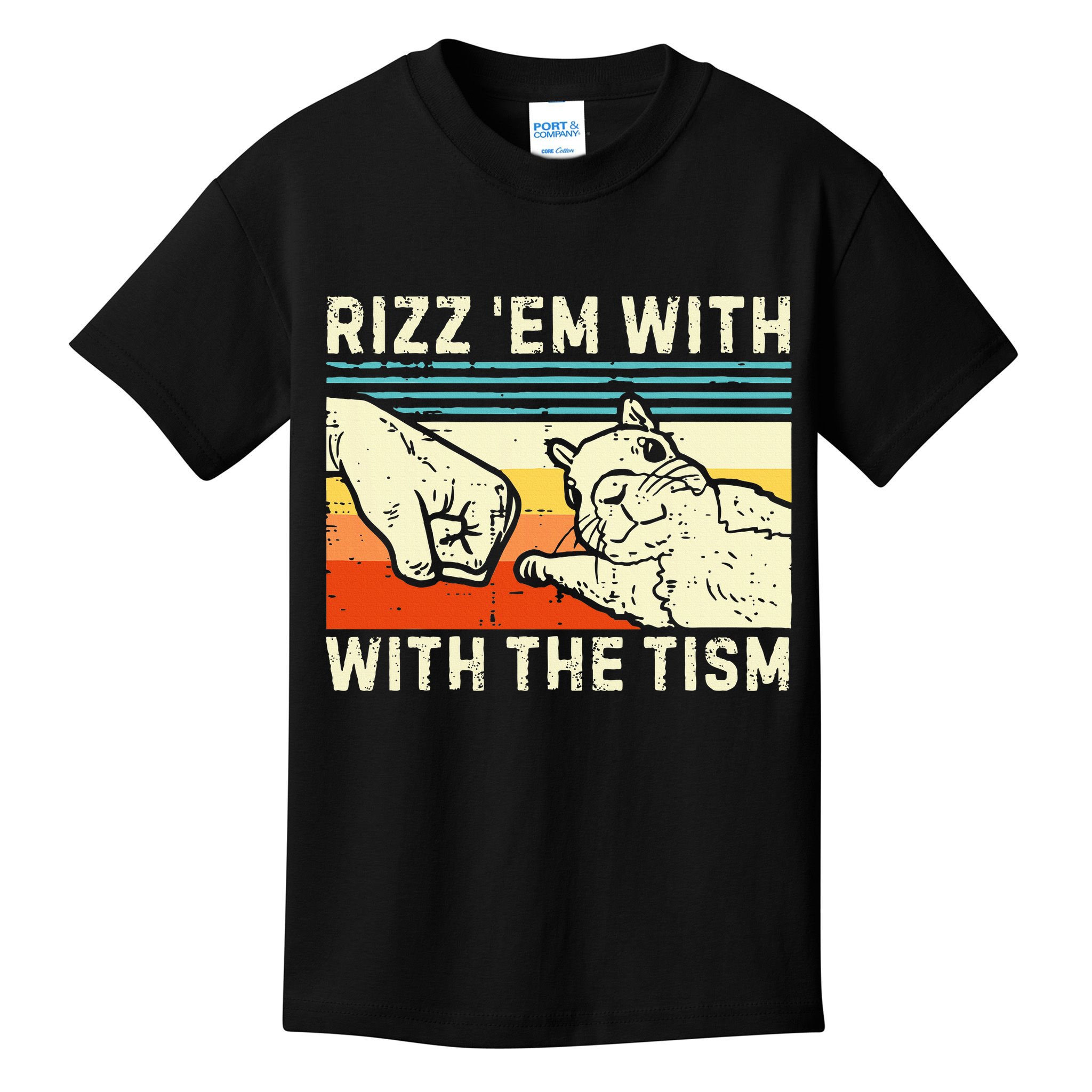 Rizz Em With The Tism Rizzler Joke Meme Rizzling Squirrel Kids T-Shirt