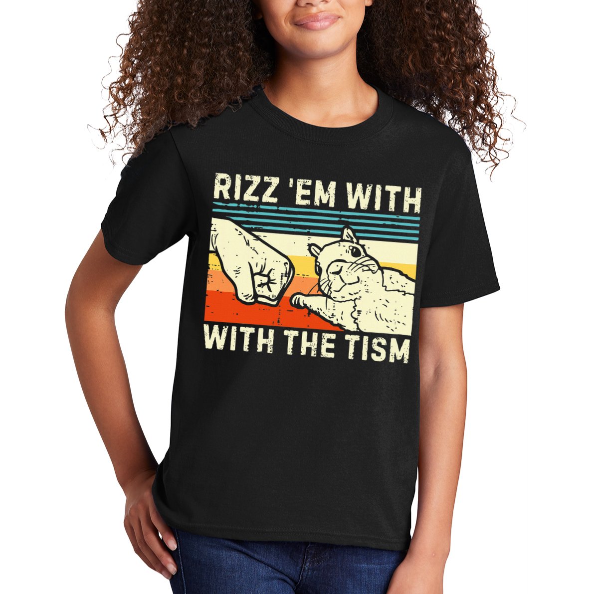 Rizz Em With The Tism Rizzler Joke Meme Rizzling Squirrel Kids T-Shirt