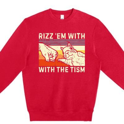 Rizz Em With The Tism Rizzler Joke Meme Rizzling Squirrel Premium Crewneck Sweatshirt