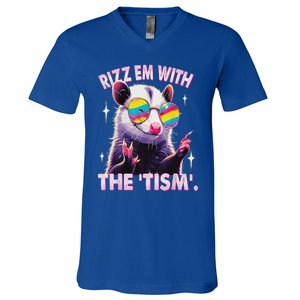 Rizz Em With The Tism Autistic Racoon V-Neck T-Shirt