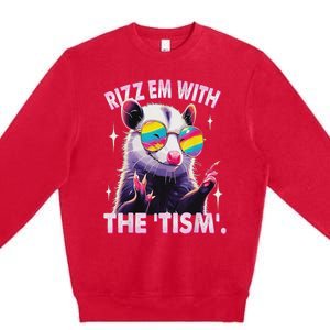 Rizz Em With The Tism Autistic Racoon Premium Crewneck Sweatshirt