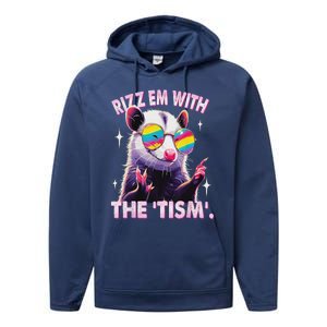 Rizz Em With The Tism Autistic Racoon Performance Fleece Hoodie